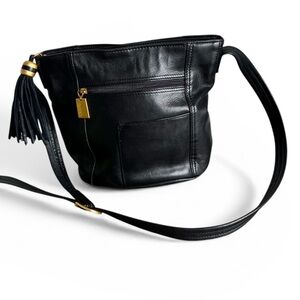 Tignanello Black Leather Shoulder Bag Tassel Accent Gold Hardware Crossbody NWOT